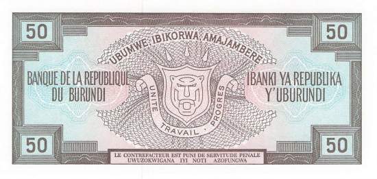 Burundi p28c 50 Francs 1993